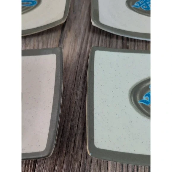 Vintage Style Sushi Plates Set of 6 Speckled Cream Blue Abstract Design - Picture 9 of 16